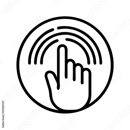 Hand touching fingerprint sensor icon in outline style