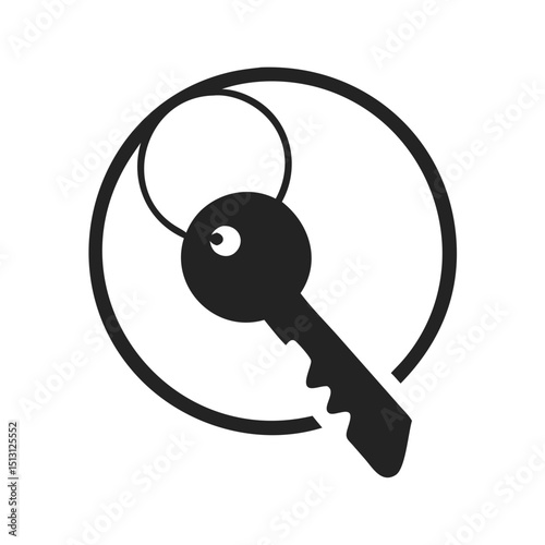 Key icon inside circle in black and white