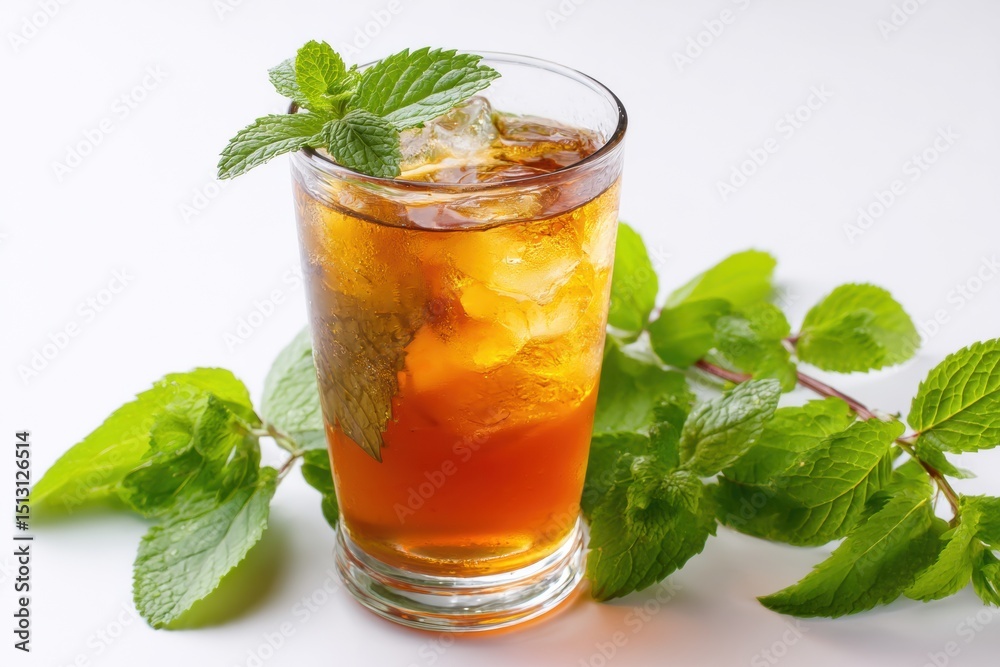 Refreshing Iced Decaf Tea Garnished With Fresh Mint Leaves Set Against a Clean White Background Inviting Relaxation Refreshing Iced Decaf Tea Garnished With Fresh Mint Leaves Set Against a Clean White Background Inviting Relaxation