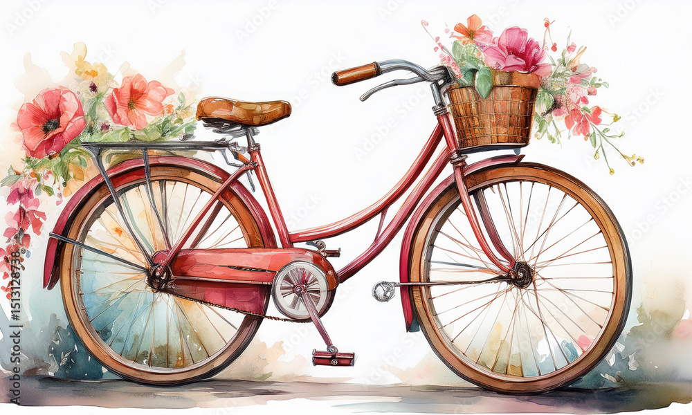 Fototapeta premium vintage bicycle water color on isolated background