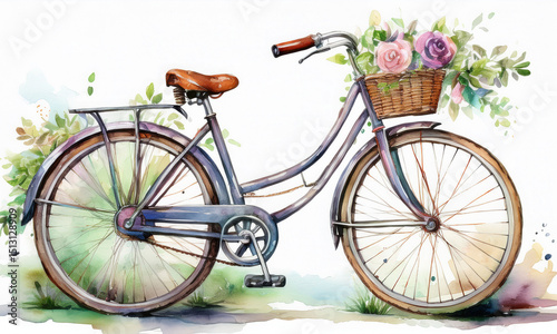 vintage bicycle water color on isolated background 