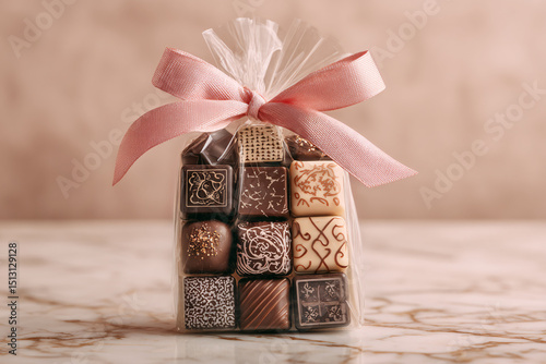 Gourmet Chocolates in a Beautiful Gift Package with Pink Ribbon
