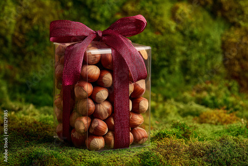 Hazelnuts in a Beautiful Gift Package with Ribbon
