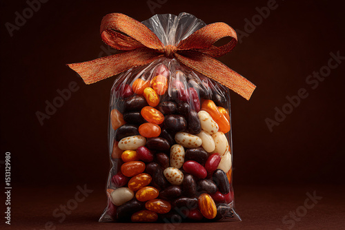 Colorful Jelly Beans in a Beautiful Gift Package with Ribbon
