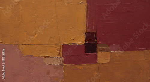 Abstract Painting of Rectangular Blocks in Brown and Red