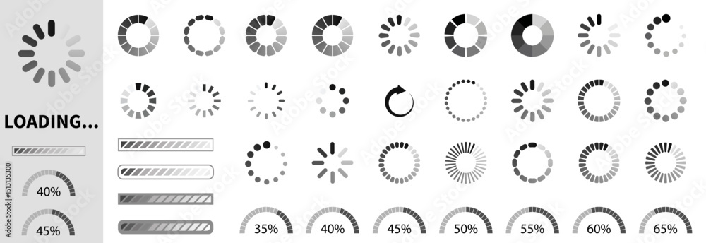 Loading icons progress bar Buffer loader or freeloader loading bar signs download upload progress sign symbol buttons