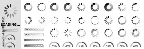 Loading icons progress bar Buffer loader or freeloader loading bar signs download upload progress sign symbol buttons