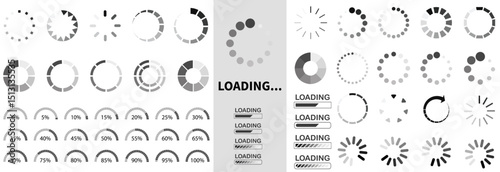 Loading icons progress bar Buffer loader or freeloader loading bar signs download upload progress sign symbol buttons
