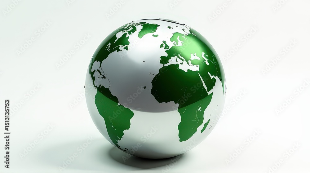 Green and silver globe with continents on white background. Ecology Logo . Symbol of nature conservation. Recyclable Green and silver globe with continents on white background. Ecology Logo . Symbol of nature conservation. Recyclable