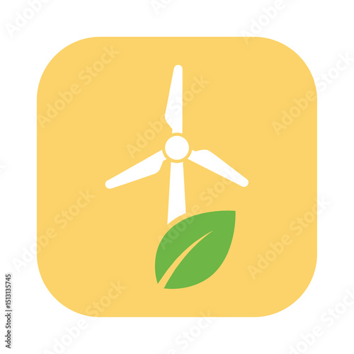 Green Energy Icon: A clean and simple icon featuring a wind turbine and a green leaf, symbolizing sustainable energy and environmental friendliness.