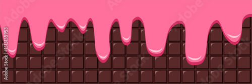 Strawberry Cream Melted on Chocolate Bar Background Vector Illustration