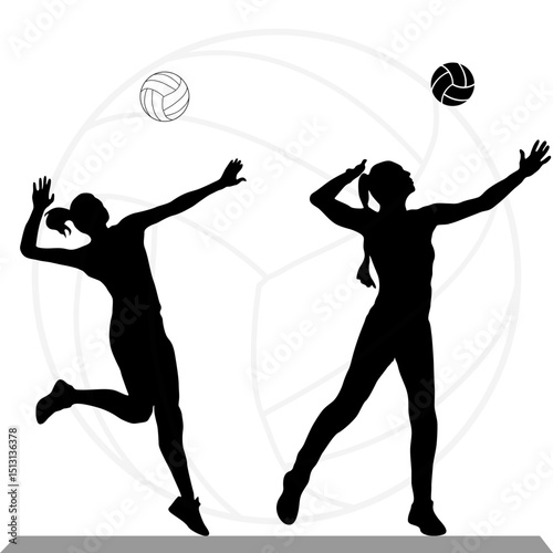 vector silhouette of a female basketball player slam dunk, scoring the ball to the net