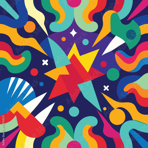 Abstract geometric pattern of farm food. Stylized poster with fruit and vegetables. Agriculture plants in cubism style. Contemporary art of healthy, natural, organic products. Flat vector