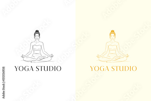 yoga girl sitting in lotus pose vector illustration, icon, logo for exercise, mindfulness, peaceful, yoga studio, meditation, morning routine, workout, health and wellness, and more