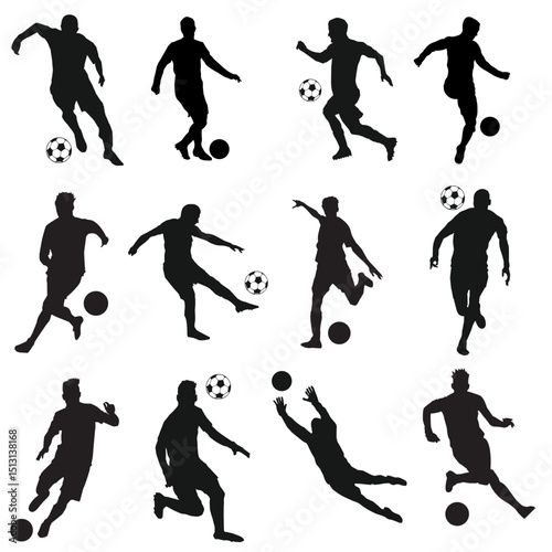 Football player silhouette. Set of Soccer Players Silhouettes.