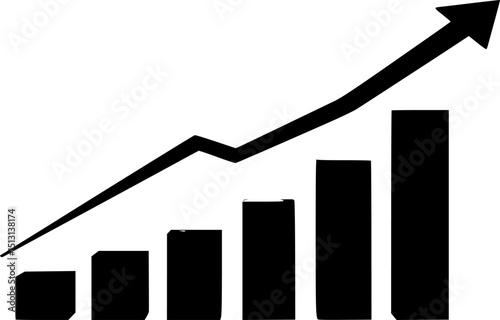 high contrast, black and white, minimalist, bar graph, upwards trending, increasing statistics, arrow pointing up, financial growth, revenue chart, business success, infographic