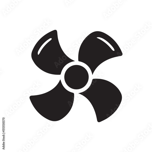 black fan blade icon on a white background