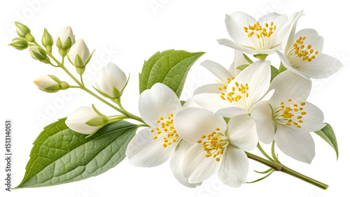 jasmine flower one stalks isolated transparent background, realistic image, 8k resolution