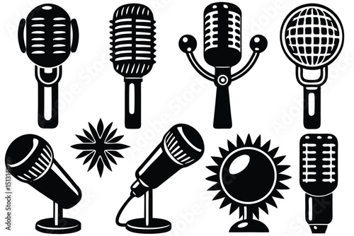 Vintage Microphone Icons Retro Recording Studio Equipment Graphics