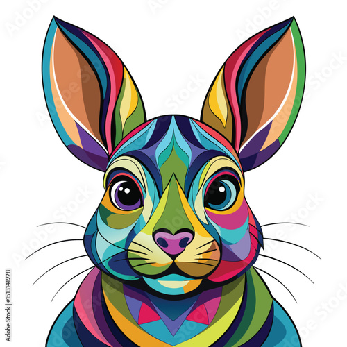 Vibrant Hare Portrait Colorful Watercolor Illustration of a Stylized Rabbit Head