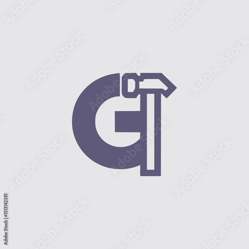 letter G hammer construction company logo vector illustration template design