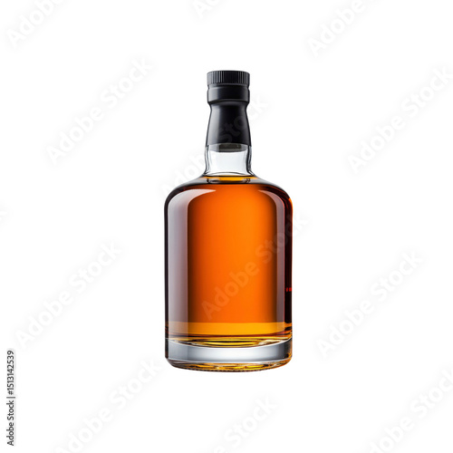 Amber Liquor in a Clear Glass Bottle with Black Cap