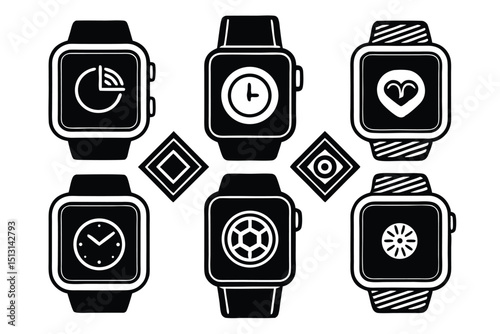 Smartwatch Icons Modern, Minimalist Black and White Designs