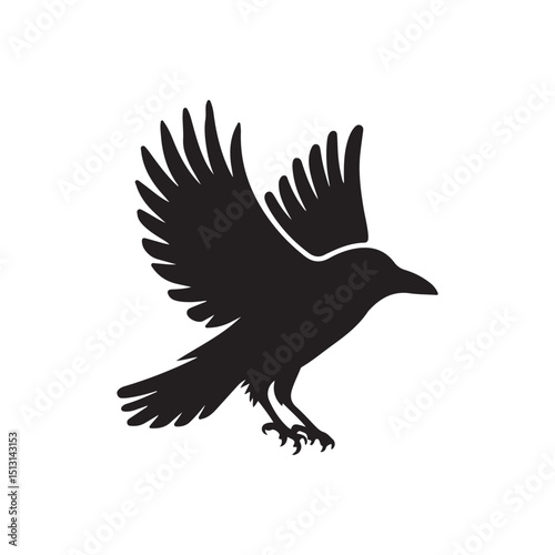 Dynamic Flying Crow Raven Silhouette Vector - Mysterious Bird Clipart Design