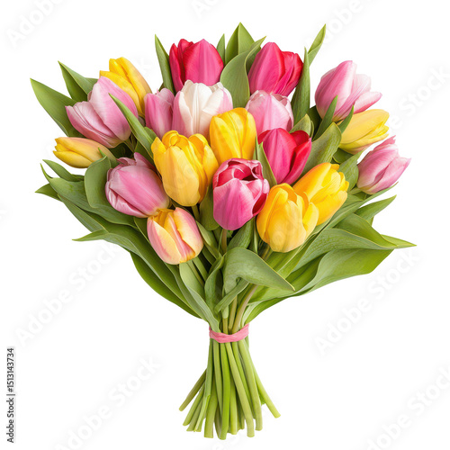 Vibrant Tulip Bouquet: A captivating display of multicolored tulips bundled together, bursting with life and elegance, each petal a testament to nature's artistry.
