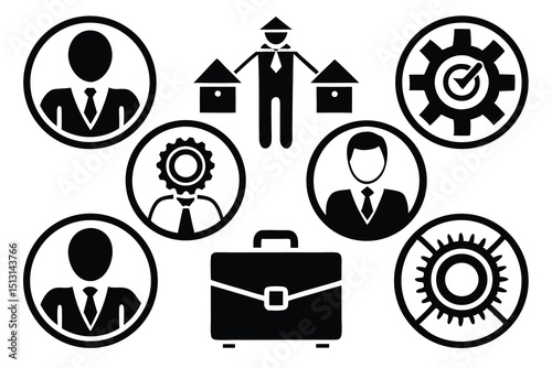Business Management, Teamwork, and Project Success Icons