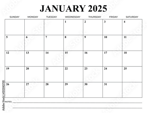 Monthly Calendar January 2025 Vector Design