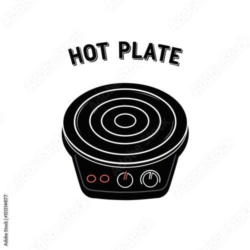 Laboratory Hot Plate Heating Device. A black and white illustration of a laboratory hot plate, an essential piece of equipment used for heating samples, reagents, and solutions in scientific experimen