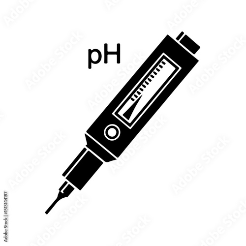 Laboratory pH Meter Icon. A clear black and white illustration of a handheld pH meter, an essential instrument for measuring acidity or alkalinity in laboratory, scientific, and educational settings