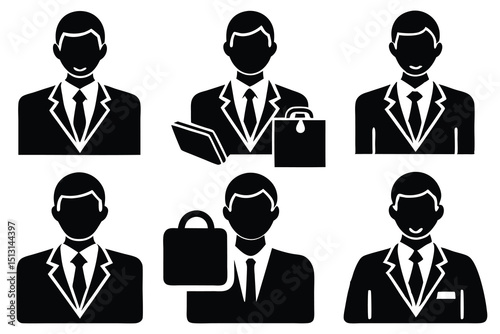 Professional Businessman Icons Diverse Set of Suit and Tie Illustrations