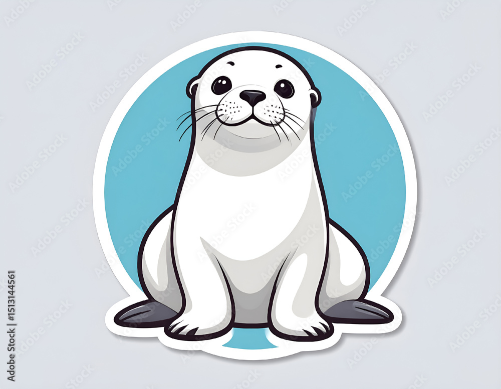 Fototapeta premium Cute Baby Sea Lion Sticker Vector – Adorable Cartoon Animal Illustration