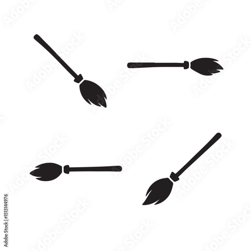 Broomstick Silhouettes in Various Angles for Witchcraft Theme