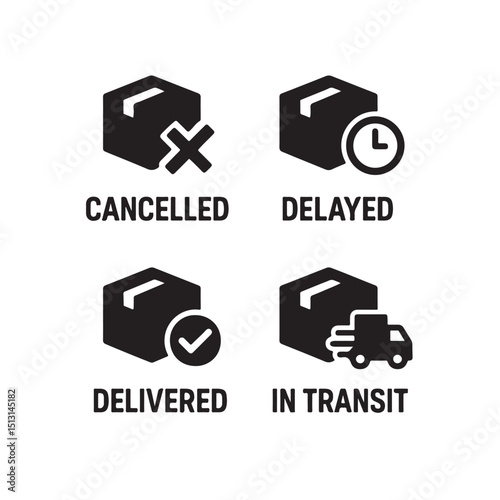 Delivery Status Icons for Cancelled, Delayed, and In-Transit Packages
