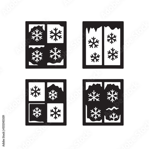 Frosted Window Pane Icons with Snowflakes