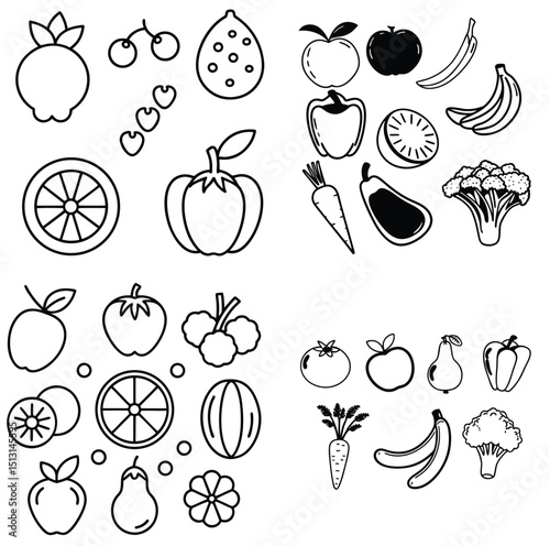Food and fruit vector icon set 