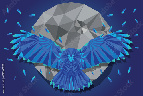 illustration of an owl at night in low poly style