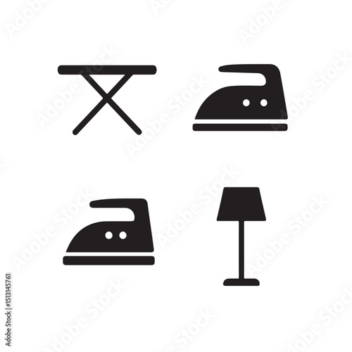 Silhouette Icons of Ironing Boards and Irons for Clothing Care