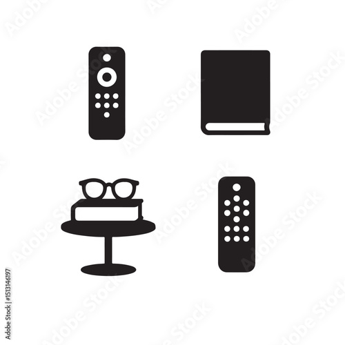 Silhouette Icons of Remote Controls, Books, and Glasses