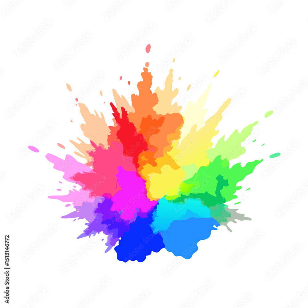 Colorful mixed rainbow powder explosion isolated on white background 