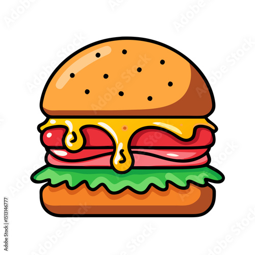 Delicious burger with many ingredients isolated on white background 