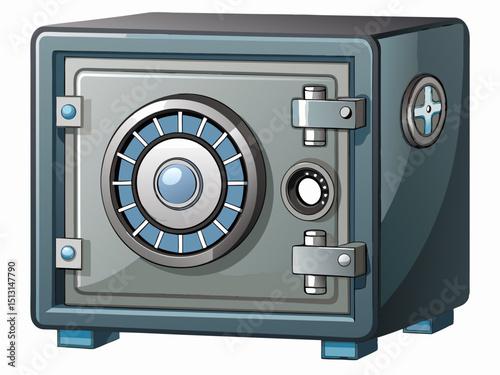 A high-quality vector of a large steel security safe with a combination dial and thick door, isolated on a white background