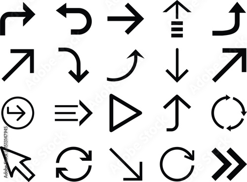 Black Arrow Icons Set Collection on White Background
