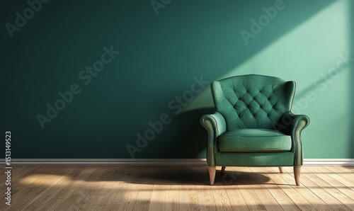 Wallpaper Mural Living room with green armchair on empty dark green wall background Torontodigital.ca