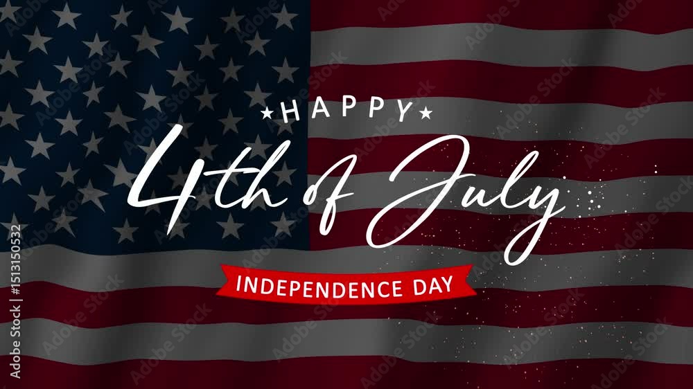 Happy 4th of July Animated Background with American Flag and Fireworks