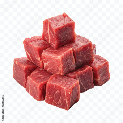 realistic fresh pile of beef cubes  isolated on transparent background