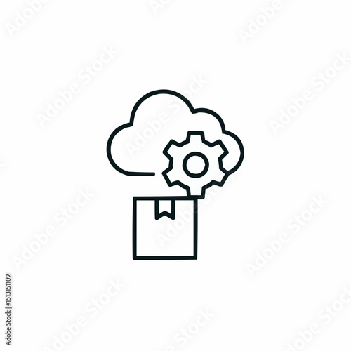 Minimal cloud with gear and box — cloud-based logistics software.